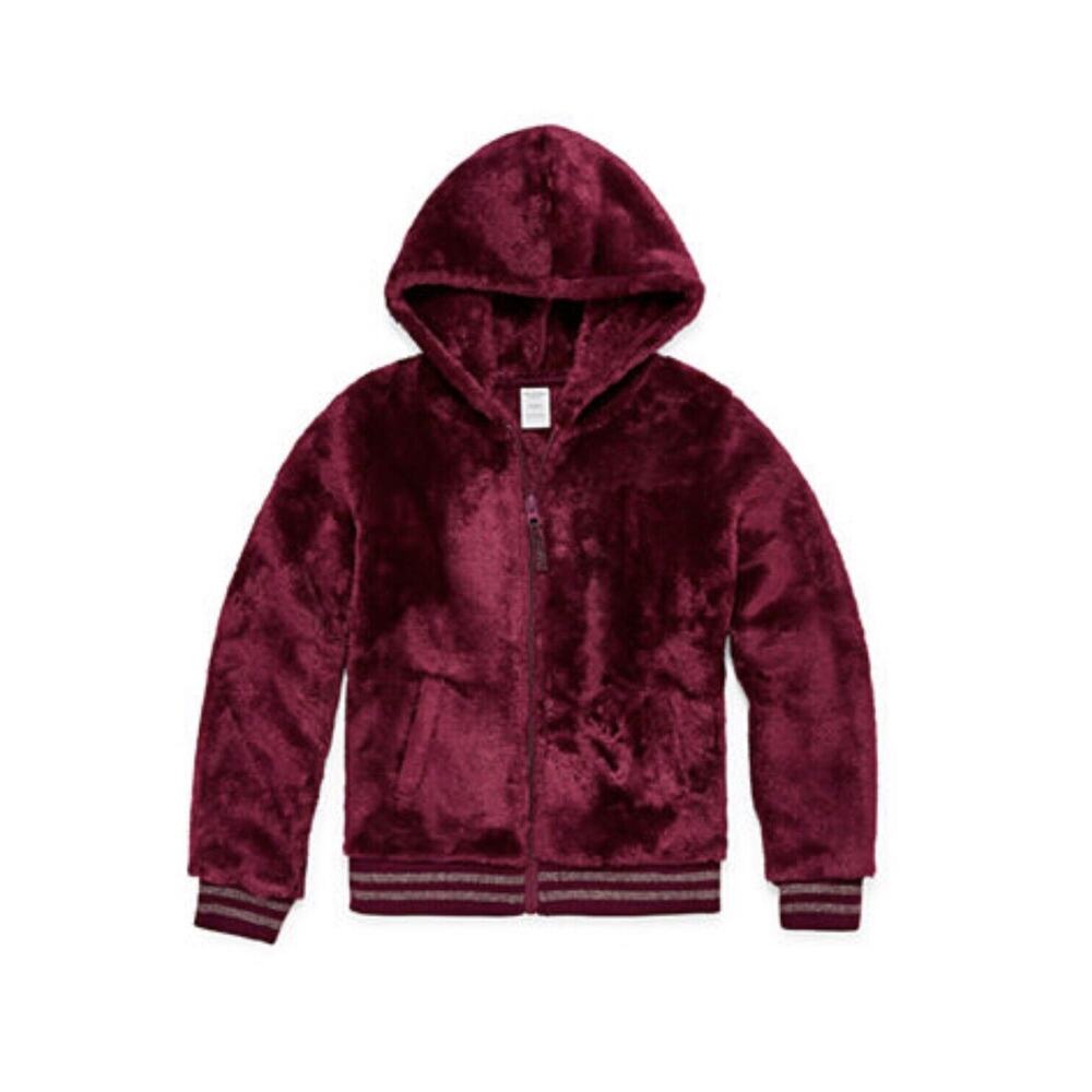Arizona Wild Cherry Red Wobbie Zip Up Girls’ Plush Hoodie Jacket Size XS 6/6X